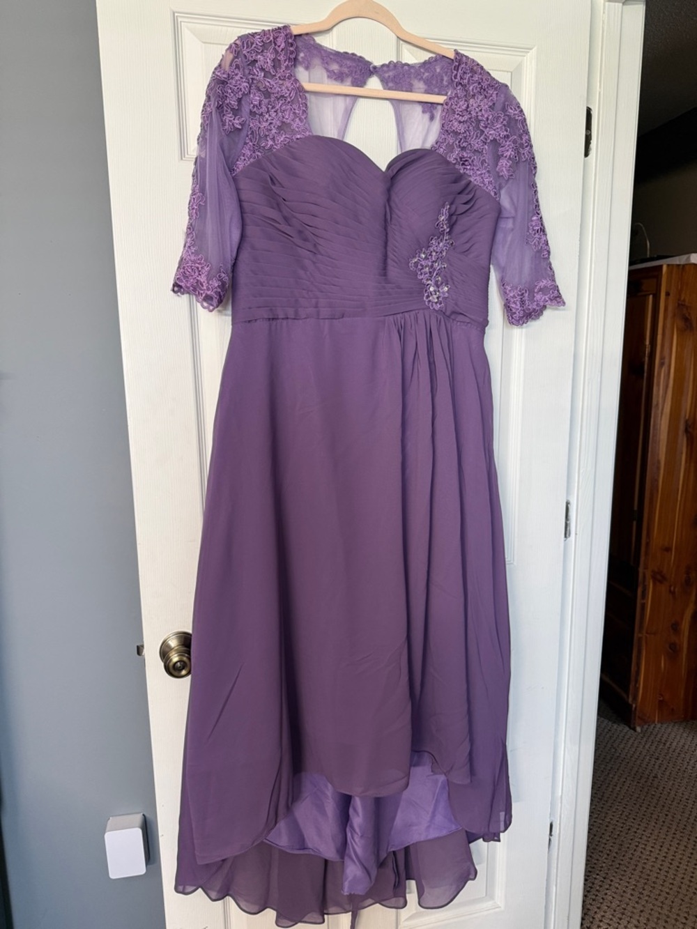 Lavender Purple Chiffon Lace A-Line Dress